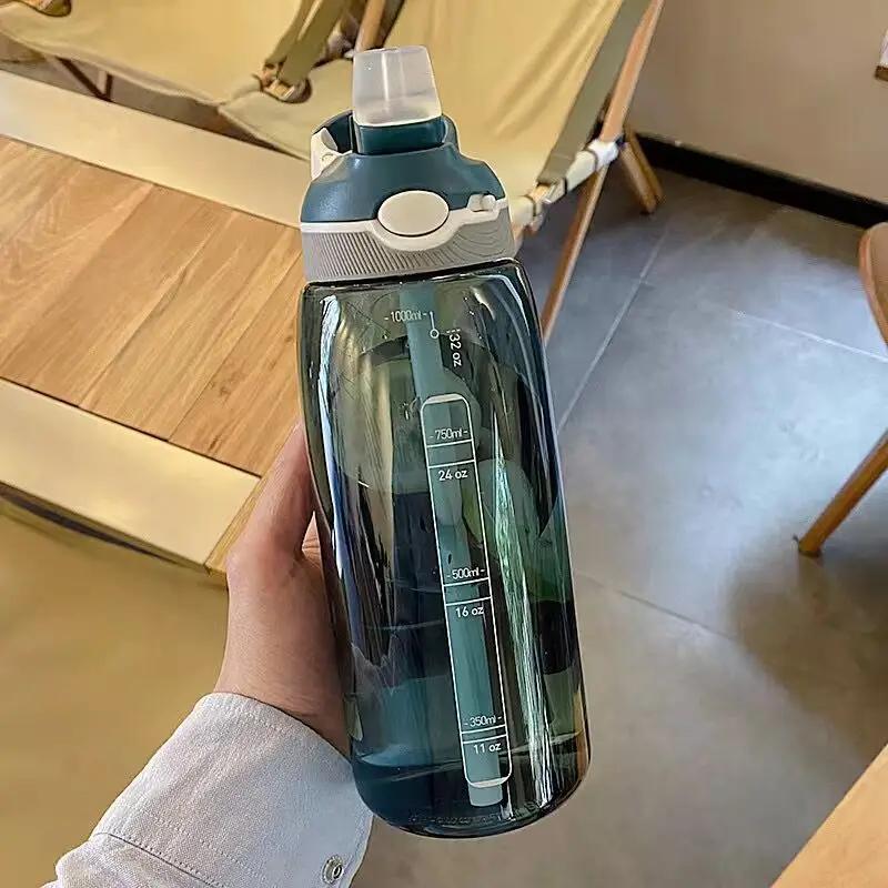 1L Straw Sports Water Bottle Portable Large Capacity with Straw Sports Water Bottle Gym Camping Trip