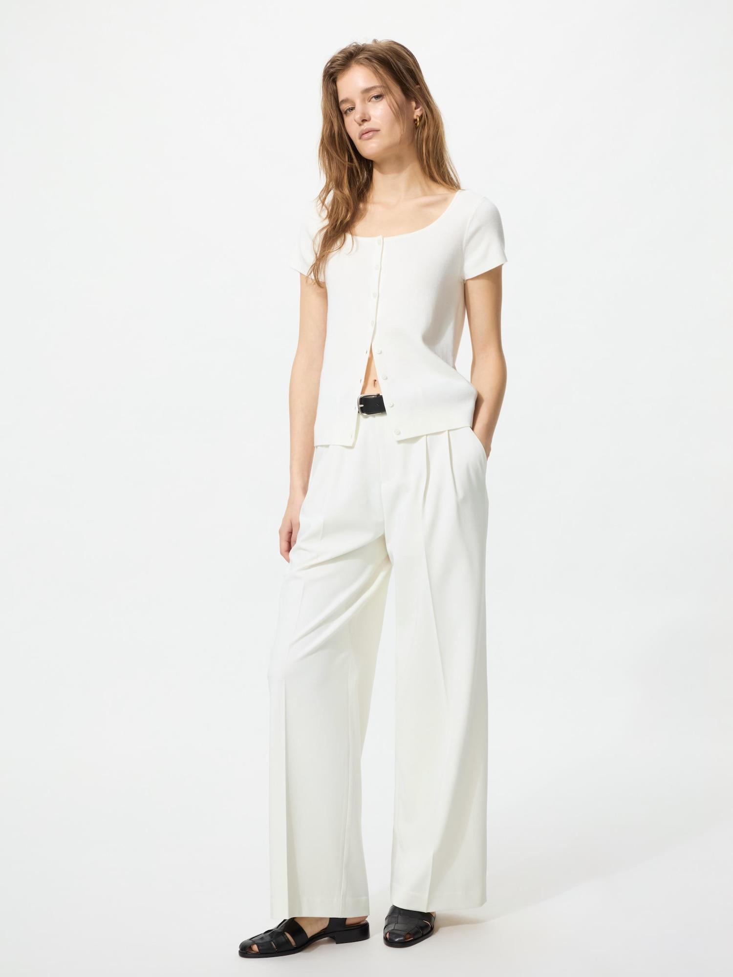 Uniqlo Япония Умные Широкие Прямые Брюки Длинные 01 OFF WHITE/XS