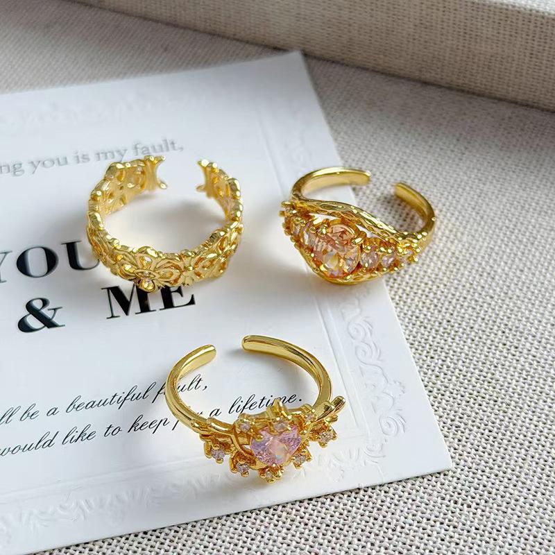 Micro Inlaid Personality Vintage Geometric Opening Ring Women'S Fashion Retro High Sense Niche Design Ring