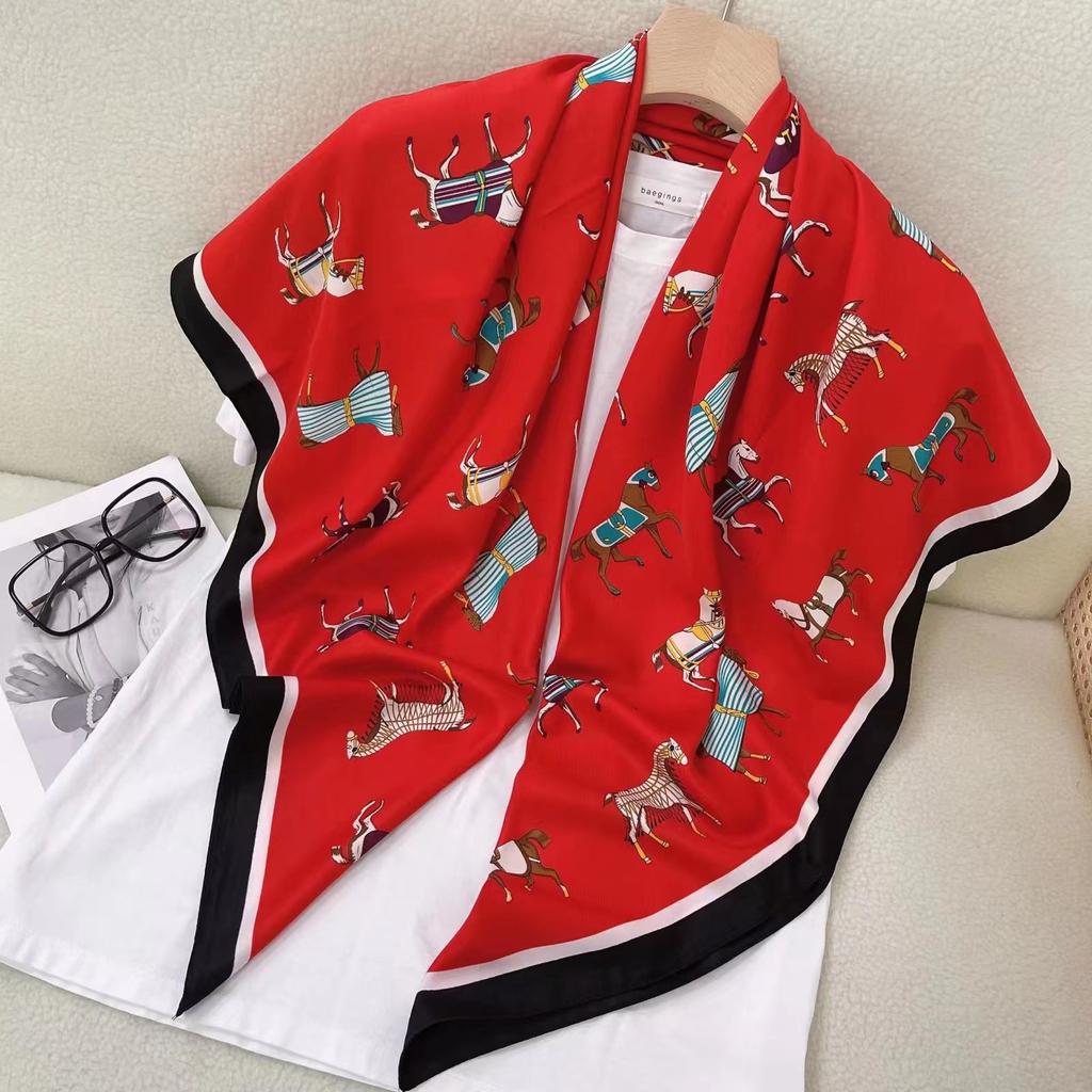 Women S Korean Style Square Scarf Elegant Air Conditioner Shawl