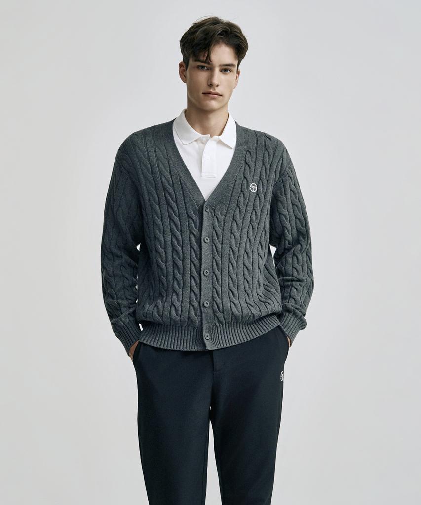 Sergio Tacchini M V-Neck Cable Sweater Cardigan (D.Melange Grey)