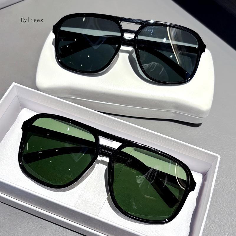 Vintage Double Bridges Men Square Sunglasses Fashion Green Ocean Lens UV400 Eyewear Women Trending Rivets Sun Glasses