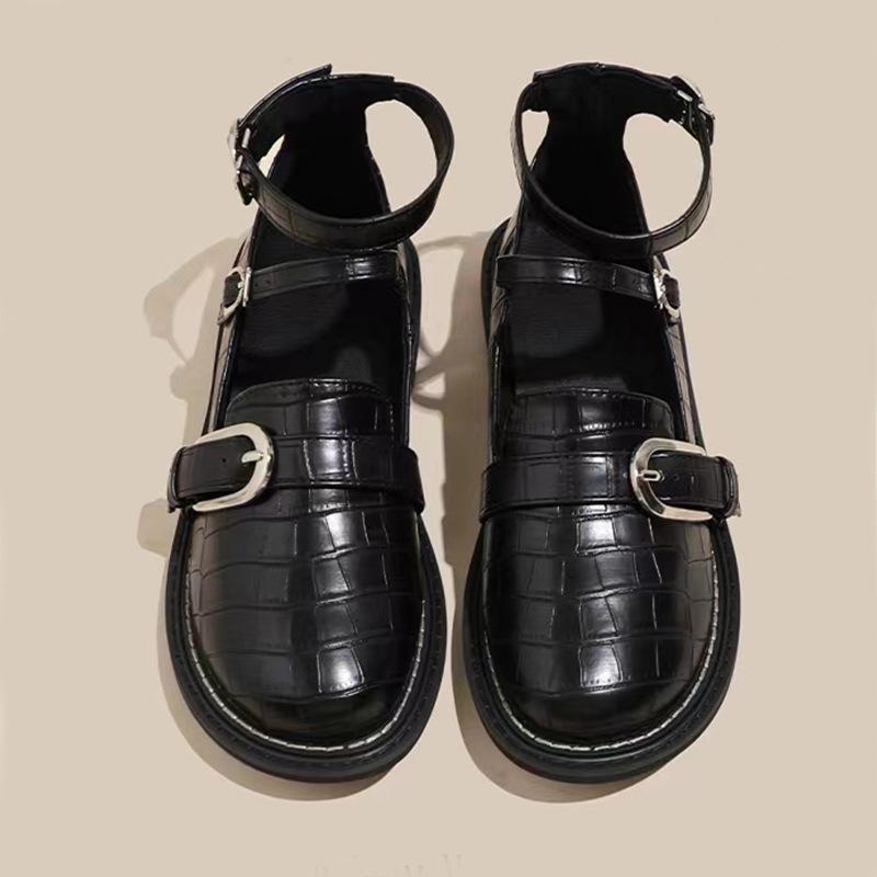 Small Leather Shoes Four Seasons Japanese Retro Lolita One-word Buckle with Low Heel Square Root Lolita Single Shoes Women