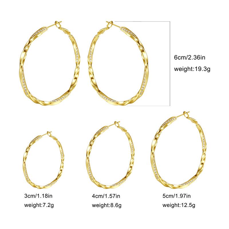 Gold & Silver Twist Cubic Zirconia Large Hoop Earrings - Women's Fashion Luxury, Cross-Border European & American Style.
