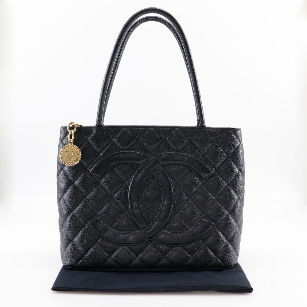 Chanel Medallion Tote Tote Bag A01804 Black Caviar Skin Women Used