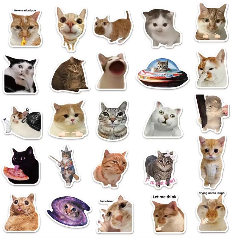 50PCS Funny Cute Cat MEME Animals Stickers Kawaii DIY Scrapbook Notebook Luggage Laptop Skateboard Fridge Decor Sticker