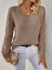 Spring and Autumn Knitted Sweater Foreign Trade Women's Clothing Temperament V-neck Hollow Long-sleeved Solid Color Casual Top