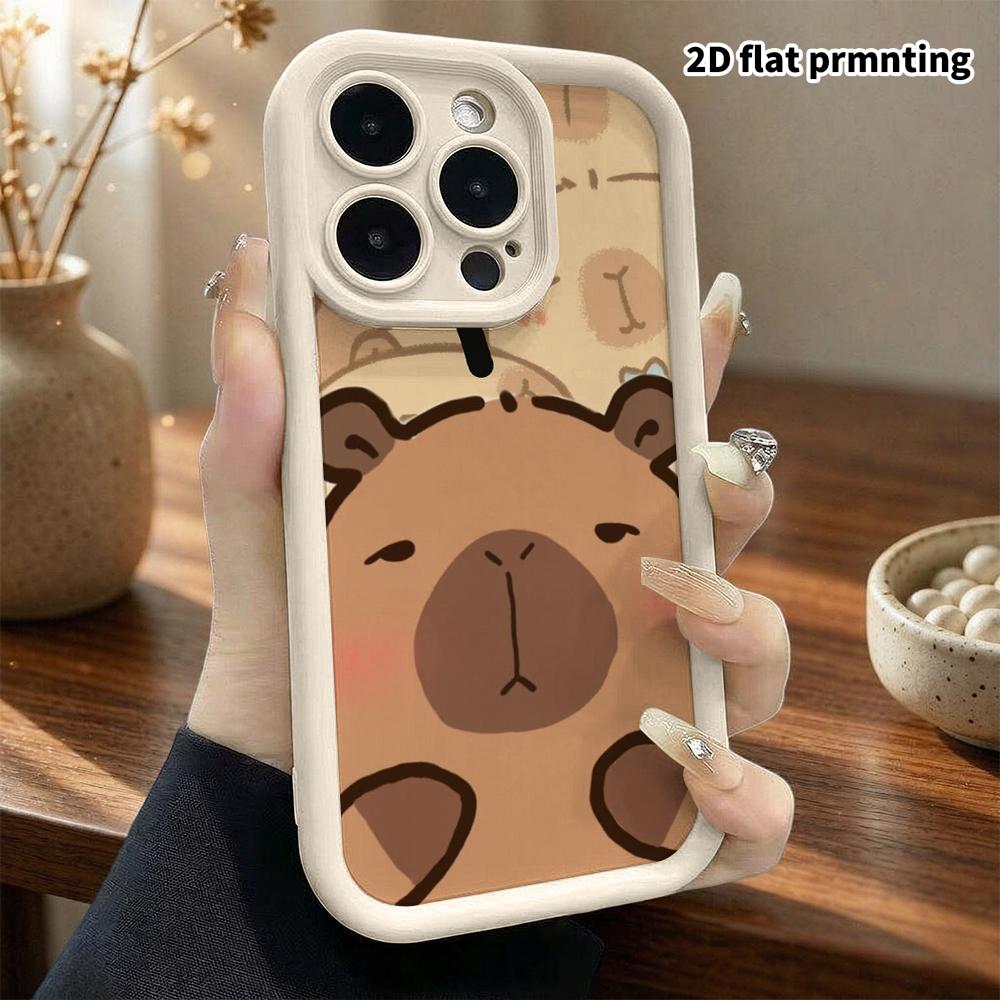 Phone Case: 2D Flat Design Suitable for iPhone 18, 17, 16, 15, 14, 13 Pro Stepped Protective Case, Heart Bubble Capybara, Christmas and Halloween Gift