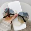 Women's Sunglasses Luxury Brand Designer Vintage Rimless Rhinestone Sunglasses Gradient Sun Glasses for Women Fashion 2024