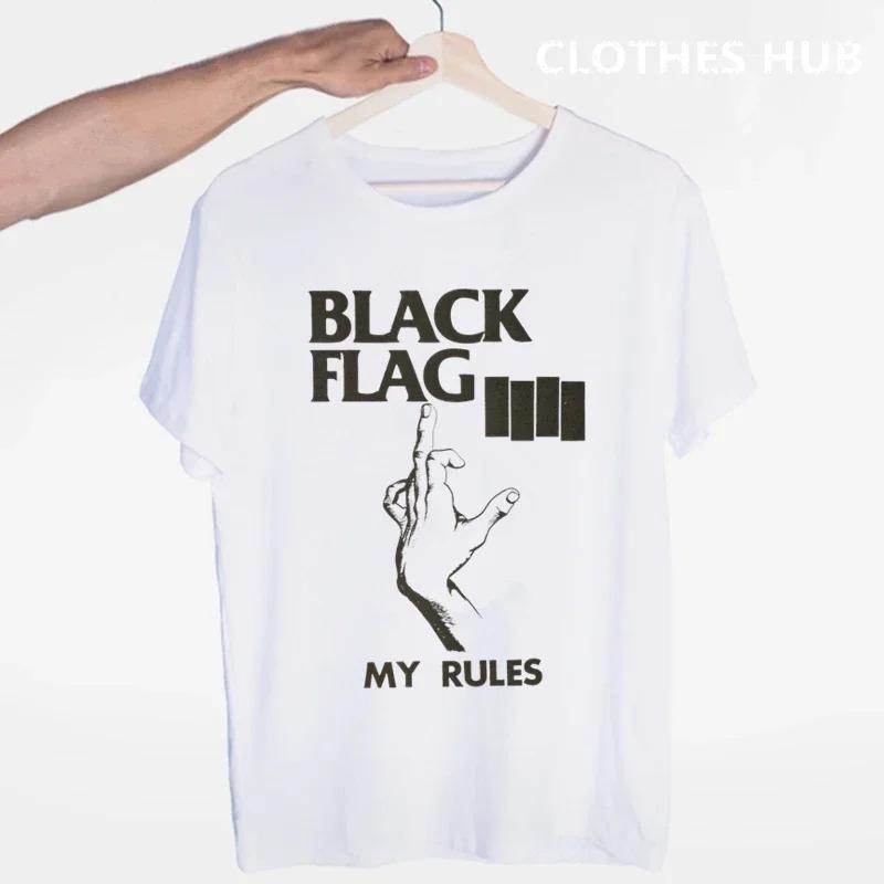 Black Flag T-shirt Summer O-Neck Short Sleeve Punk Rock Band Henry Rollins Large Bars Tshirt