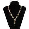 Jewelry Punk Thick Chain Lock Key Pendant Necklace Micro-Inlaid Chain Geometric Necklace