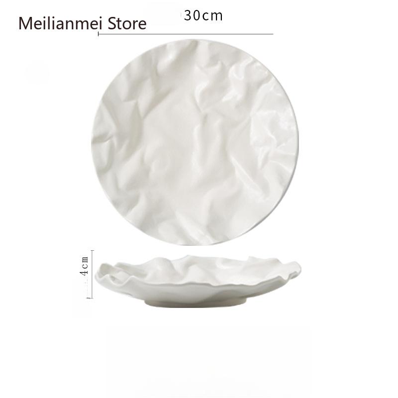 White Ceramic Plate Pleated Flat Plate Restaurant High-end Dessert Plates Creative Tableware Ceramic Dinner Black Plates