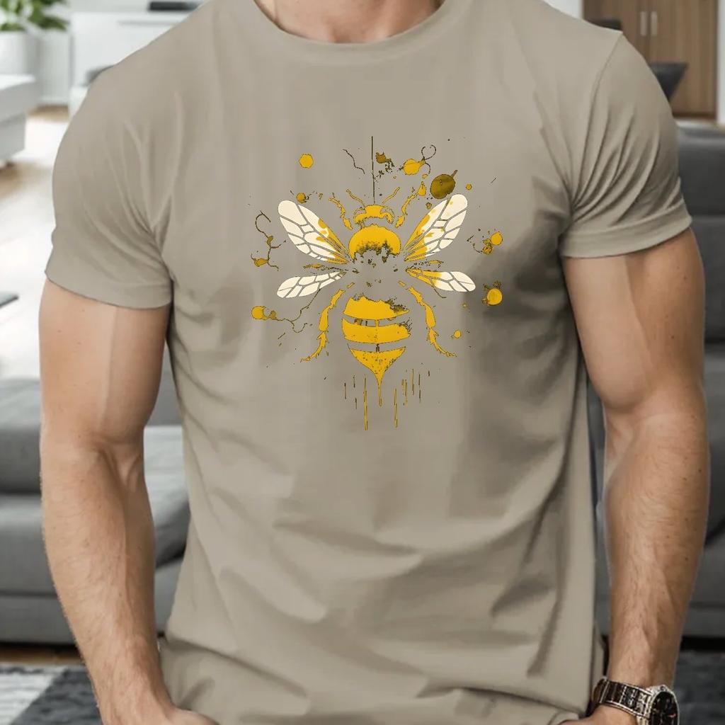 Bee Graphic Print Mens Cotton TShirt Casual Short Sleeve Crew Neck Tee Summer Outdoor