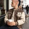 Men's PU Leather Jacket American Retro Baseball Jacket Motorcycle Jacket Spring and Autumn Embroidery College Varsity Baseball Jacket