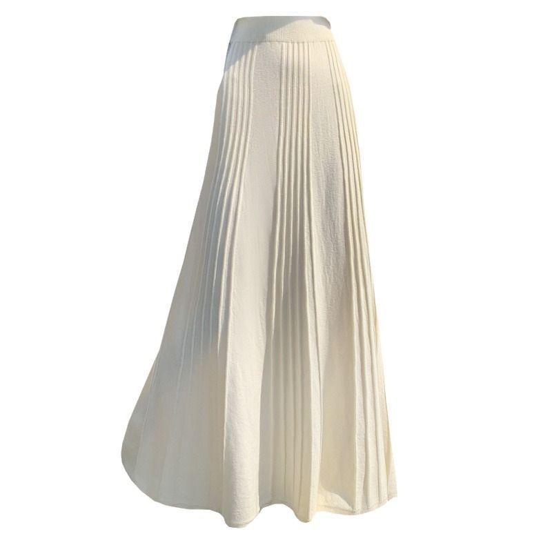 Eleganter Falten-A-Linien-Regenschirmrock mit hoher Taille, französisch-koreanischer Stil, für Herbst & Winter