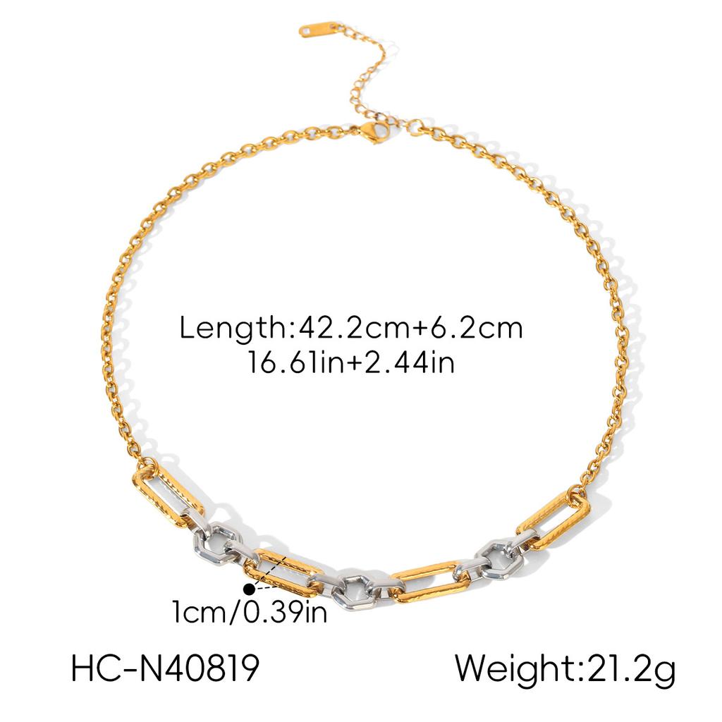 Women's geometric hollow-out necklace, fashionable versatile spliced color-block necklace and bracelet, 18K gold plated
