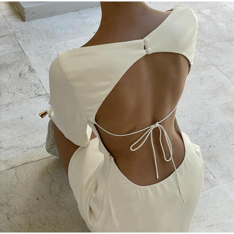 Backless Lace-Up Satin Mini Dress Women's Long Sleeve Elegant Fashion Bandage Sexy Dress Ladies Hollow Out Party Dress Ne