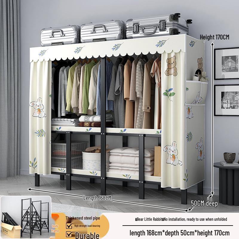 No-Assembly Wardrobe with Drawers: Foldable and Durable for Bedroom or Rental Room