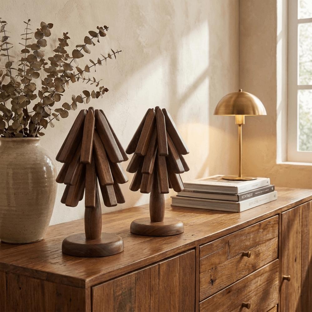 Decorative Tree Shaped Placemat Solid Wood Vintage Cup Coaster Foldable Anti-Scald Trivet Table