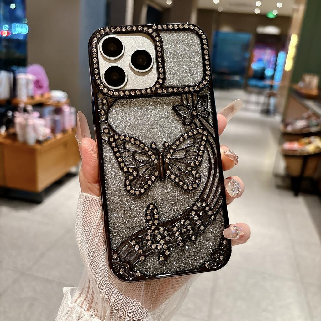 Popular Gradual Change Glitter Butterfly Mobile Phone Case for iPhone17Promax Hollow Apple 17 Protective Case
