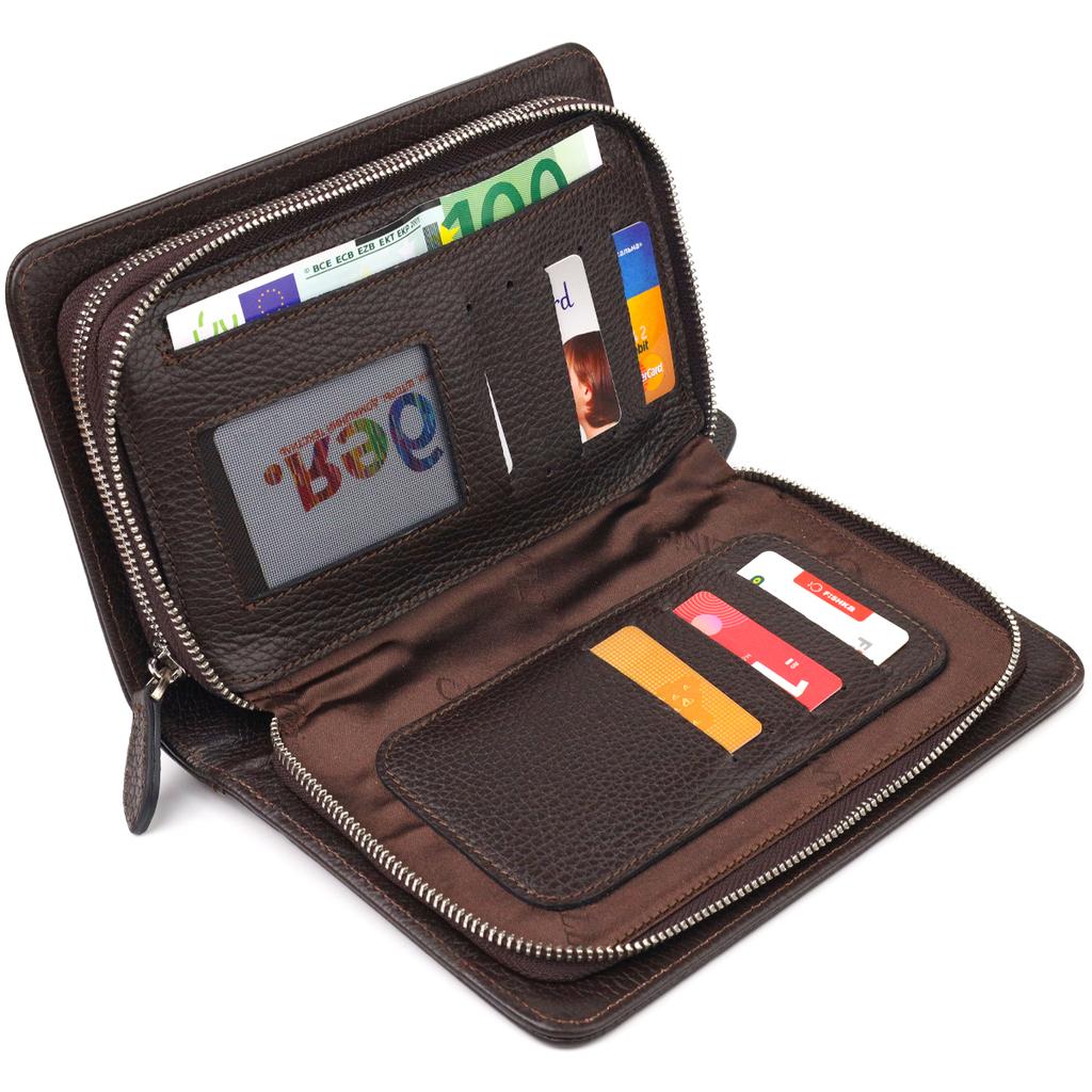 Spacious Men's Purse with Two Compartments Made of Genuine Grained Leather CANPELLINI 21569 Brown