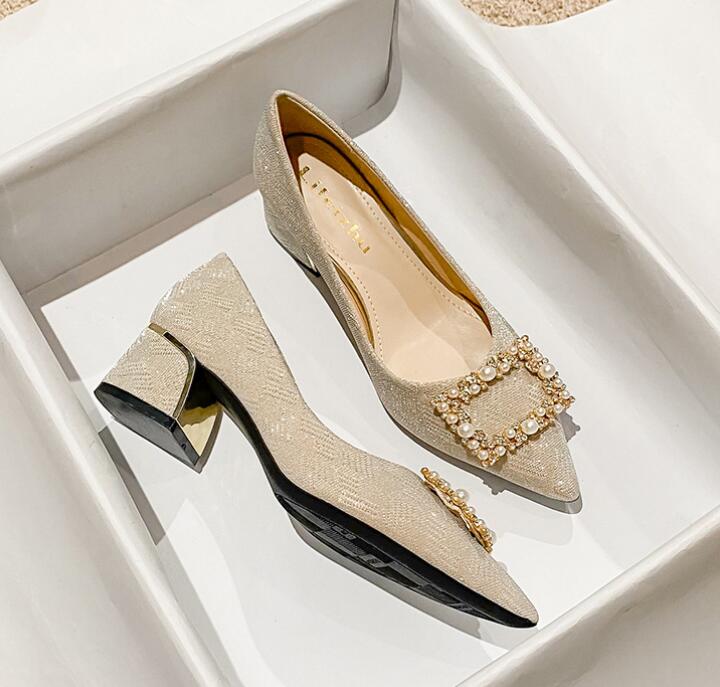 Designer Woman Shoes Crystal Pumps Low Heeled Party Bride Wedding Shoes Female Sequin Loafers Ladies Dress High Heels