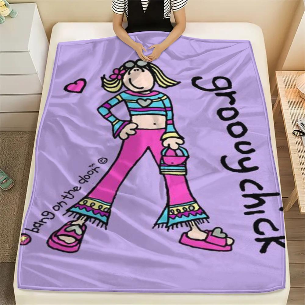 

1Pc Groovy Chick Print Flannel Blanket, High quality Comfortable for All Seasons, Home Decor, Warmth and Comfort, Perfect for Christmas Gifts 52 150cm x 200cm