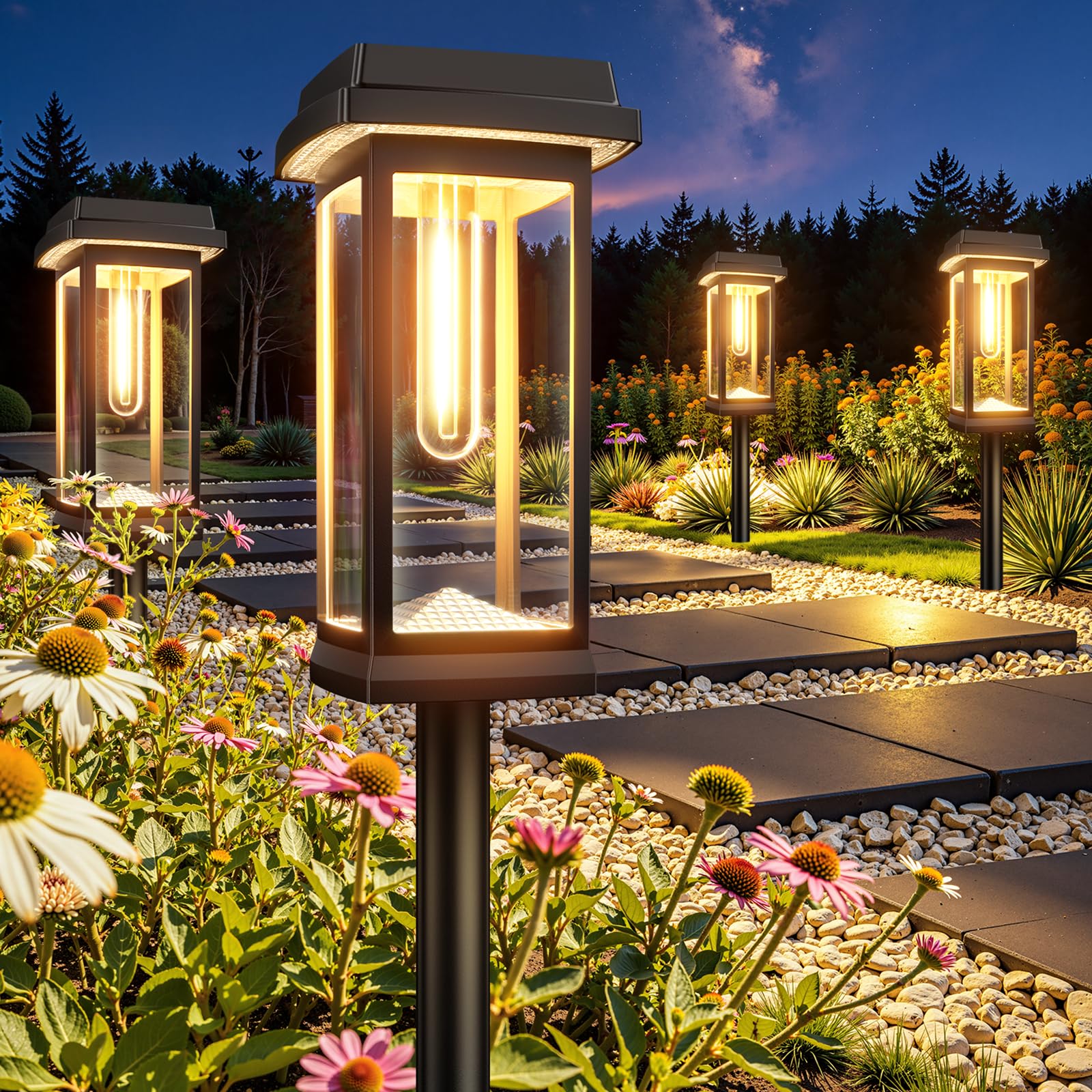 

TuyLuxe Solar Outdoor Waterproof Garden Lights, Set of 4, High Capacity Battery, IP65 Waterproof, High Brightness, Stylish, Recessed, Warm White, Two-