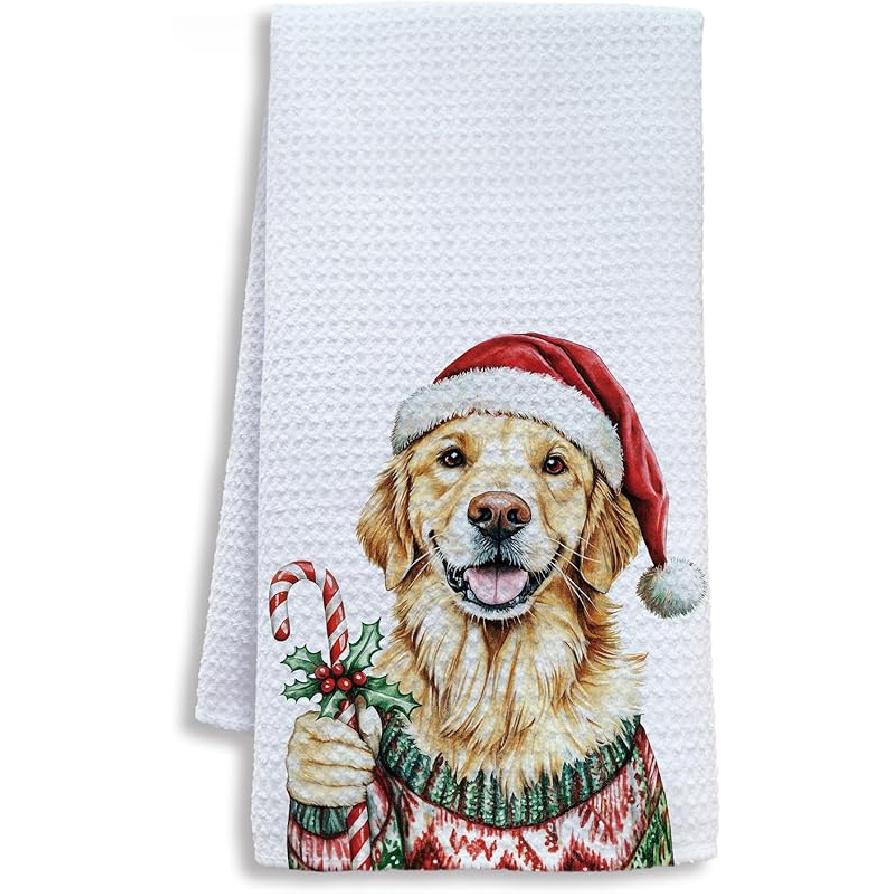 Pink Santa Winter Kitchen Towels, Snowflake Winter Dish Tea Towels for Kitchen, Funny Christmas Santa Claus Holiday Decorative Hand Towel for