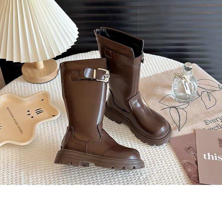 

New Platform Girl s Long Boots Back Zippers Children s High Top Boots Thick Heels Winter Shoes for Princess Uniform Shoes I10164 26 коричневый