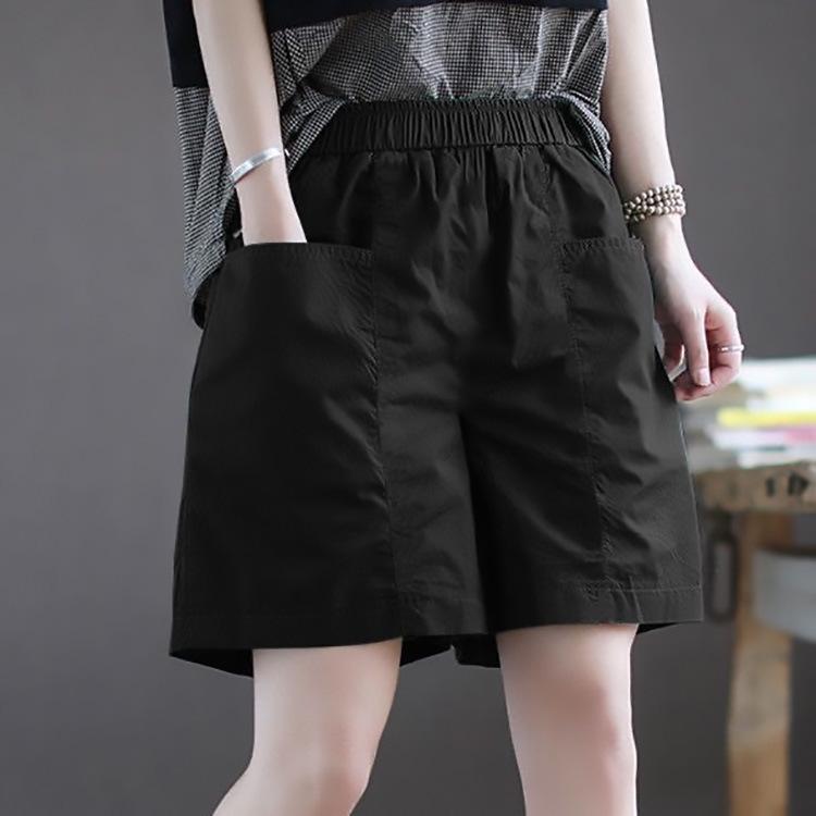 Women's Casual Five Quarter Pants Plus Size Women's Clothing Loose High Waist Wide Leg Shorts with Pockets