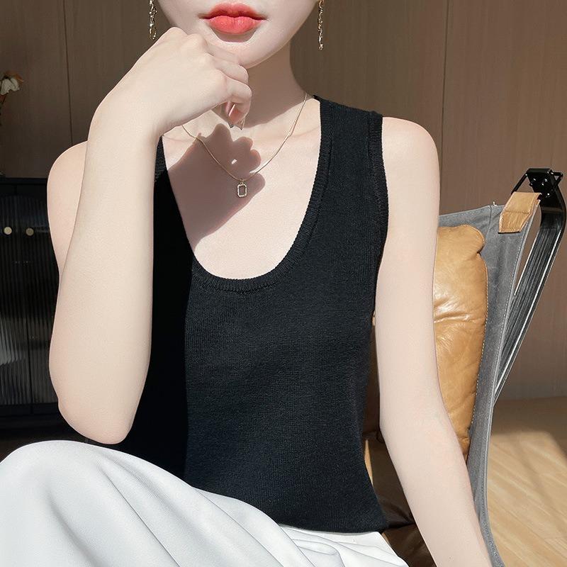 

Літній Новий В язаний Безрукавний Жилет Вільна та Універсальна Футболка Топ з Коротким Рукавом з Базовим Шаром M