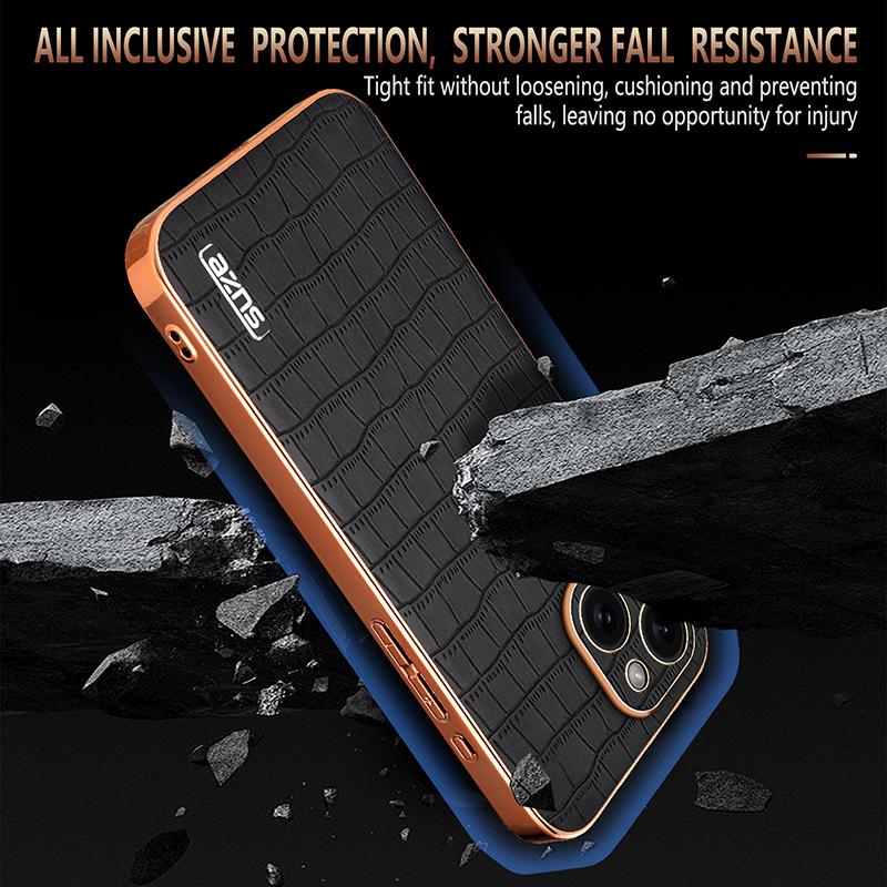 For iPhone 14 Plus Case Crocodile Texture PU+TPU Shockproof Phone Cover