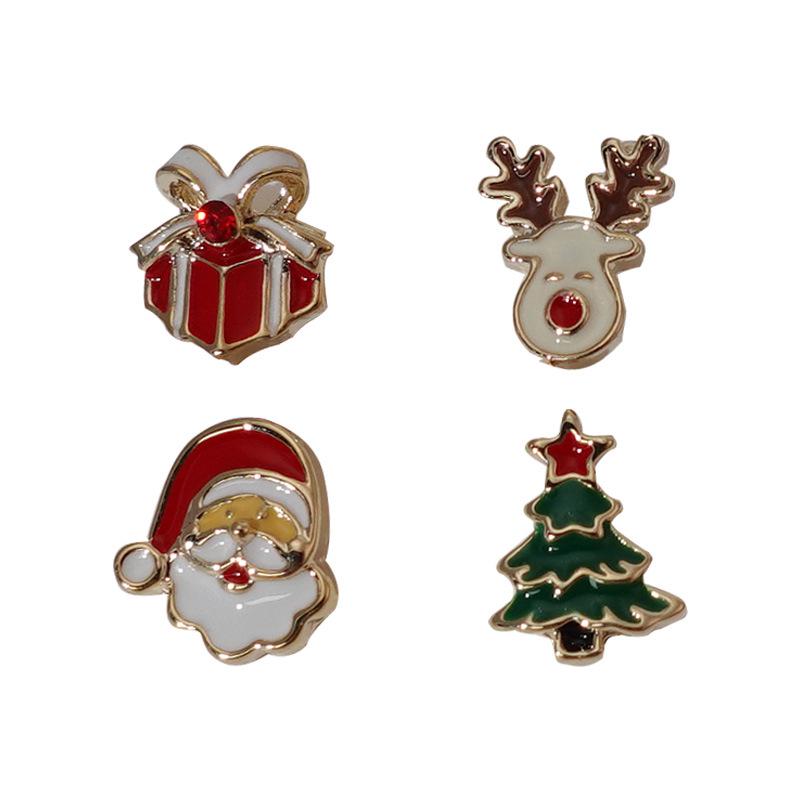 Santa Claus Asymmetrical Stud Earrings - Cute Cartoon Design for Women, European & American Fashion