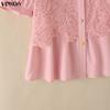 VONDA Women Short Sleeve Front Lace Crochet Casual Ruffled Blouse Shirts Tops