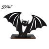 Halloween Horror Atmosphere Decor Bat Ornament, Solid Wood Tea Candle Holder, Classroom Spooky Decoration, for Desktop Electronic Candles Decorative