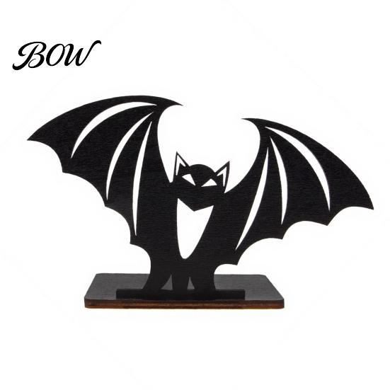 Halloween Horror Atmosphere Decor Bat Ornament, Solid Wood Tea Candle Holder, Classroom Spooky Decoration, for Desktop Electronic Candles Decorative