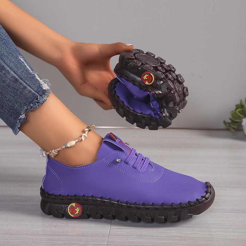 2025 Women's Soft Leather Casual Shoes - Stitching Rubber Sole, Sizes 35-45