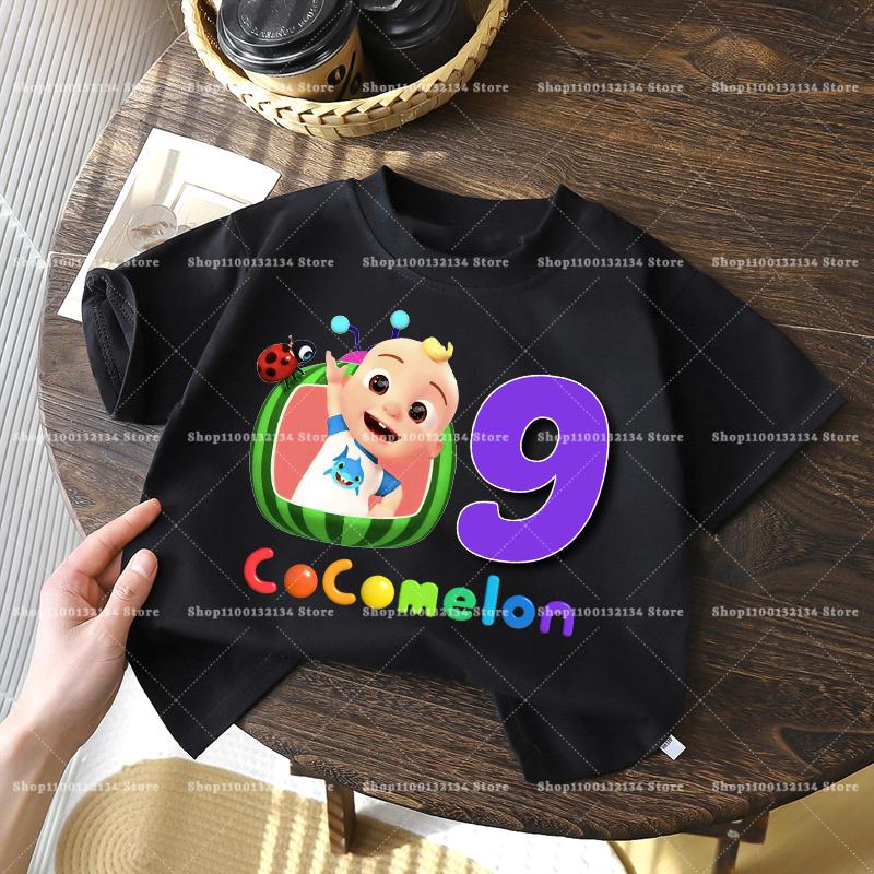 Cocomelons Kids Birthday Number 1-10 T-shirts Cartoon Anime Boys Girls Tees Short Sleeves Printed Children Tops Summer Clothes