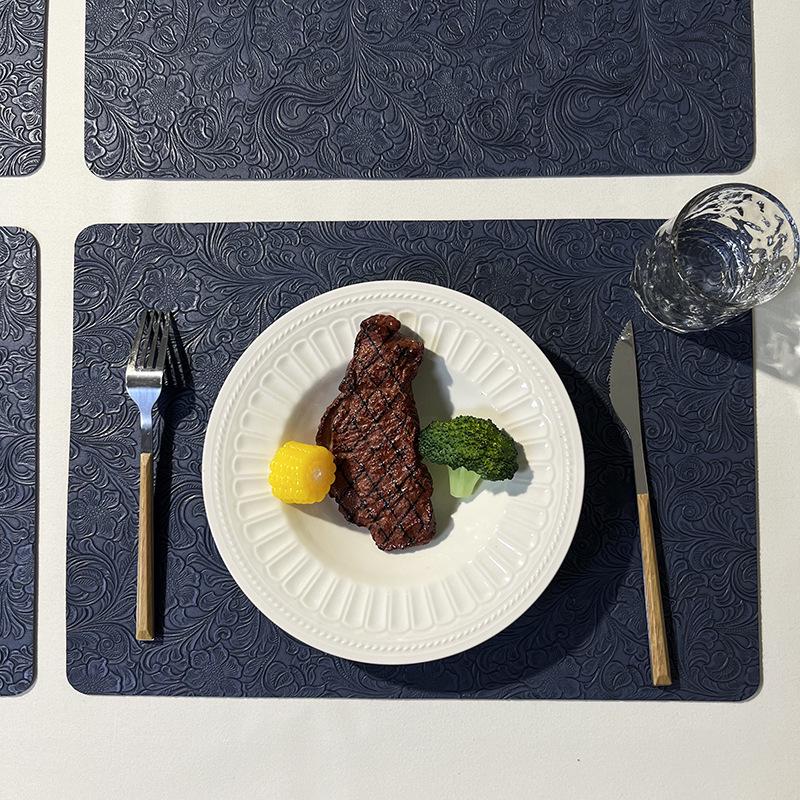 French Leather Western Dining Mat: Carved, Waterproof, Oil-proof, Heat-Resistant for Home, Hotel, Coffee Shop, and Western Restaurant Use.