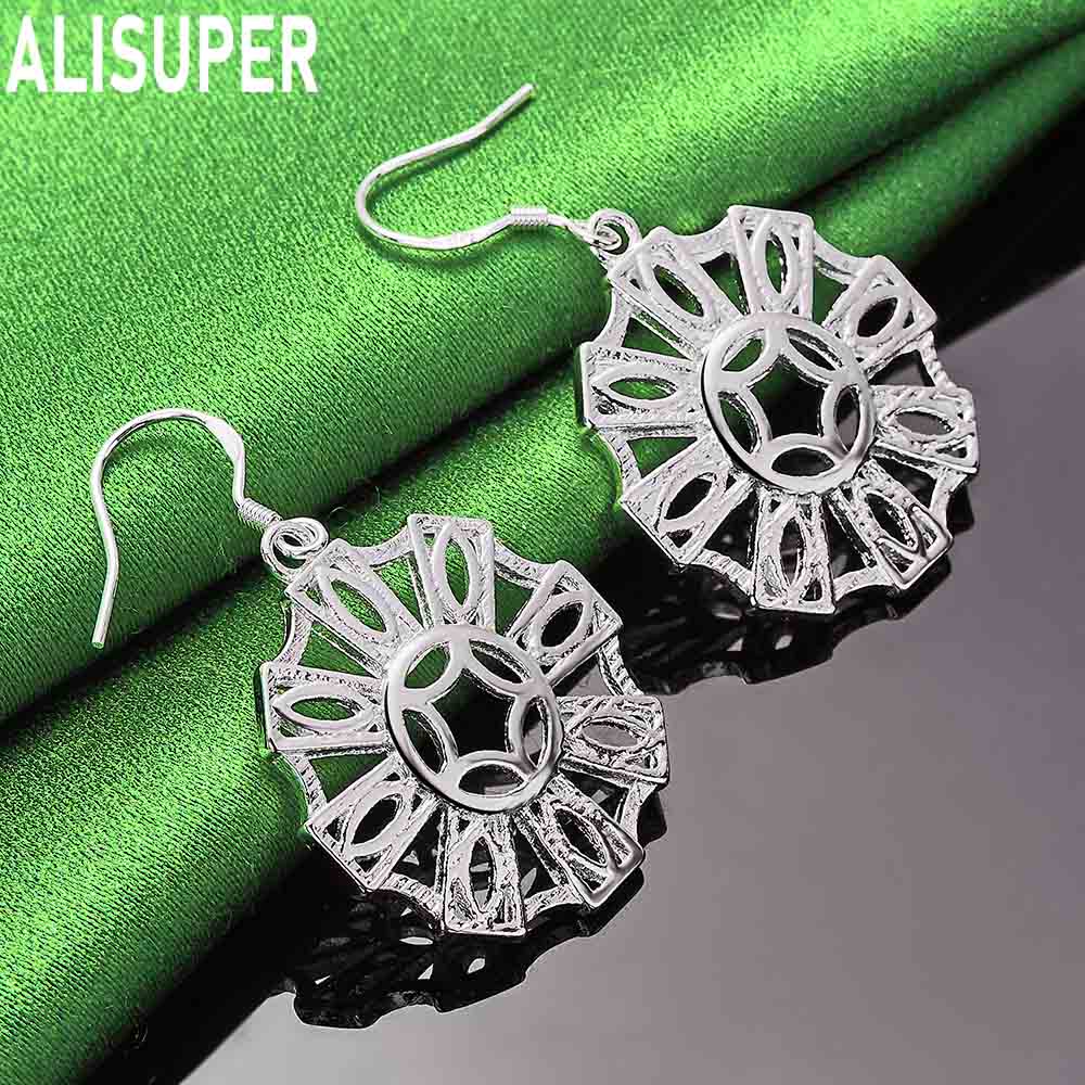 925 Sterling Silver Ethnic Style Hollowed-Out Sunflower Earrings - Stylish Evening Jewelry
