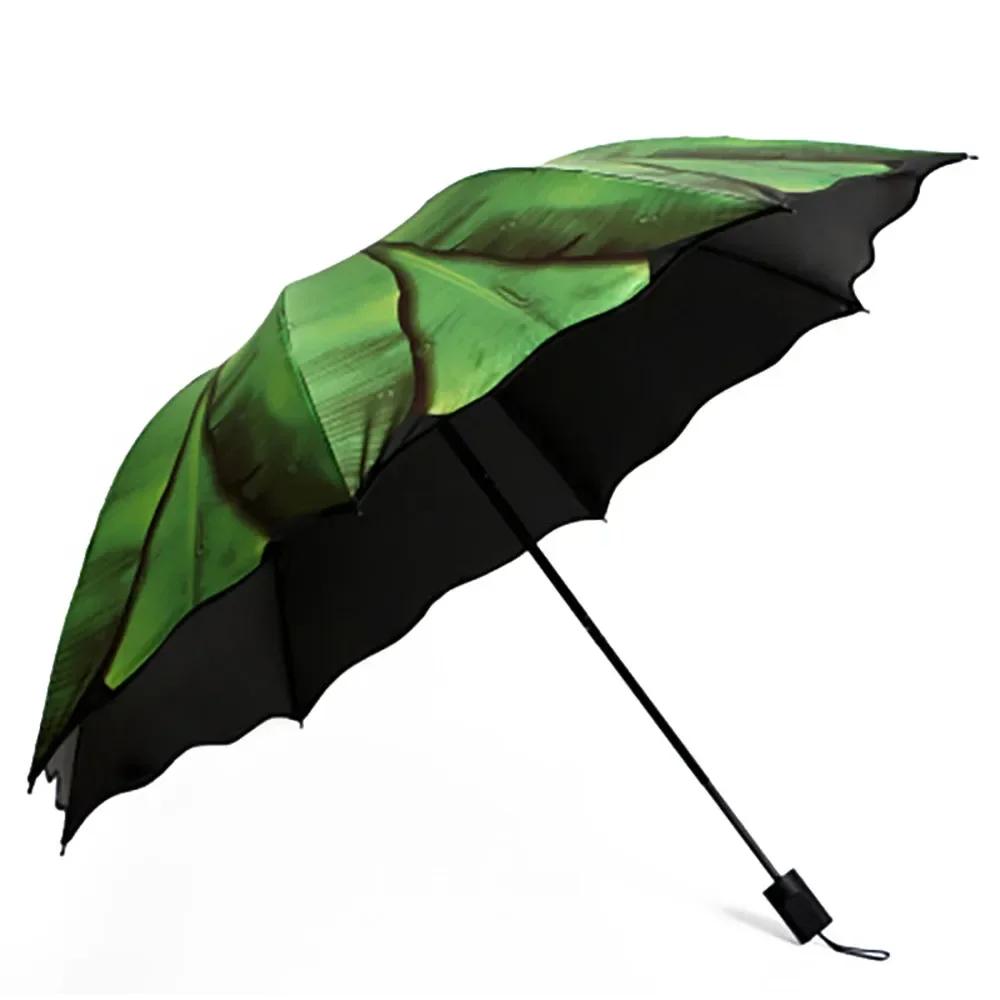 

Banana Leaf Umbrella Windproof Three Folding Umbrella Anti-UV Sun Shade Parasol Sunny and Rainy Dual Use Umbrella for Outdoor Iron&8K