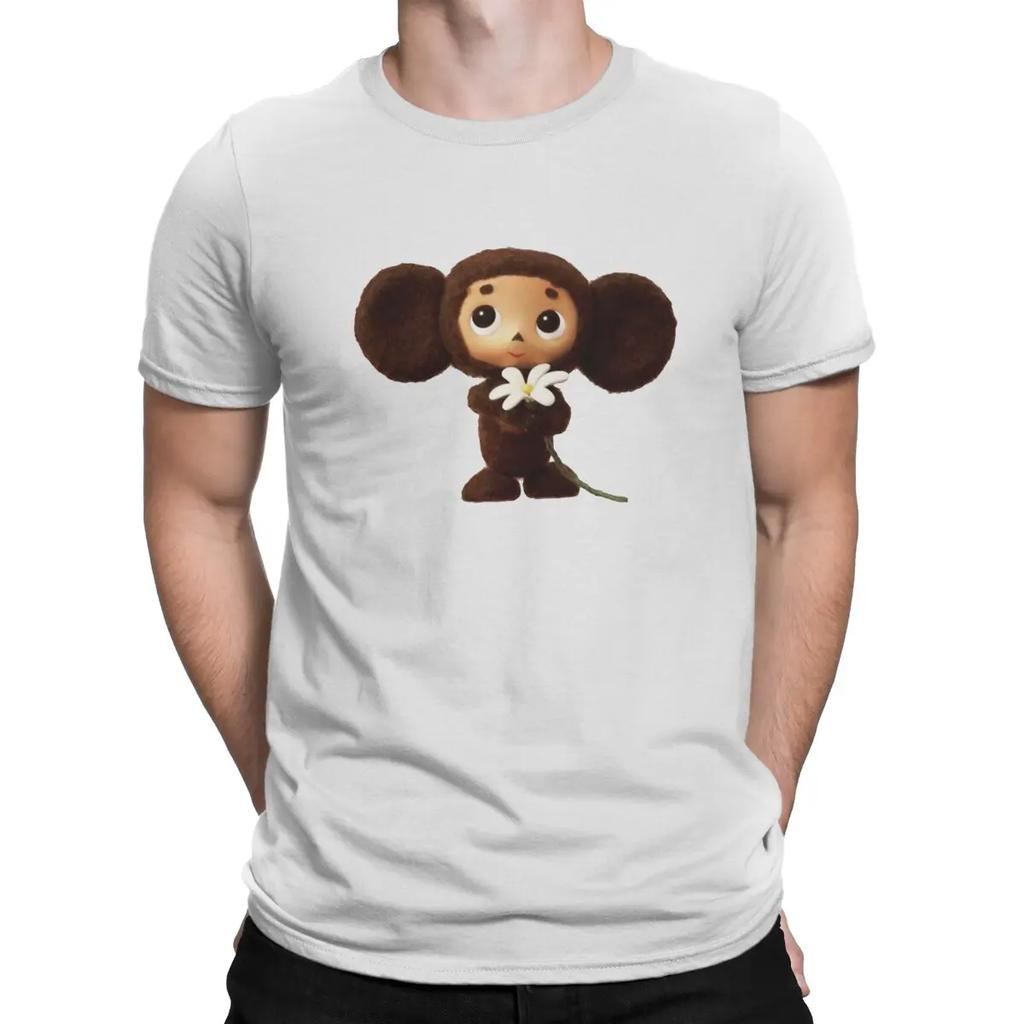 Flower Cheburashka Russian Cartoon Polyester T Shirt Grunge Crewneck TShirt Harajuku Tops