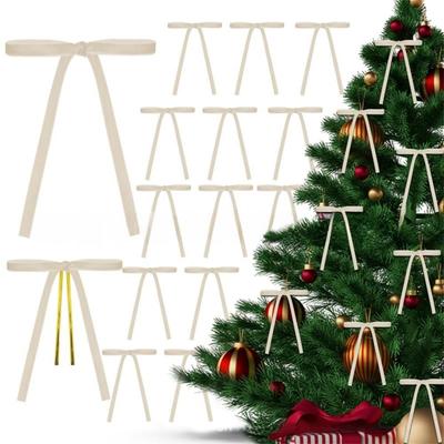 24Pcs Velvet Material Christmas Tree Bows Cable Tie Slender Design Ribbon Bows for Xmas 24pcs Set Easy To Use DIY Handmade Bows