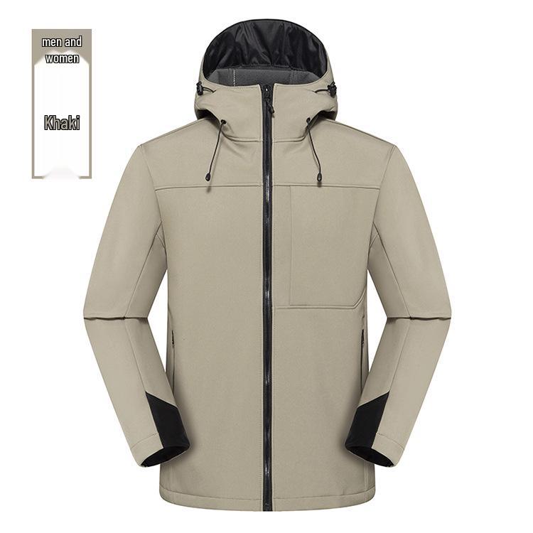 Unisex Fleece-Lined Windproof Waterproof Softshell Hooded Jacket for Outdoor Camp & Hike