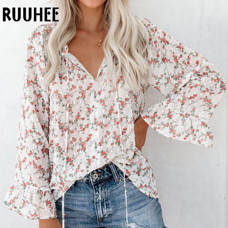 Buy RUUHEE Women Chiffon Female Tops Fashion Shirt Casual Blouse Summer ...