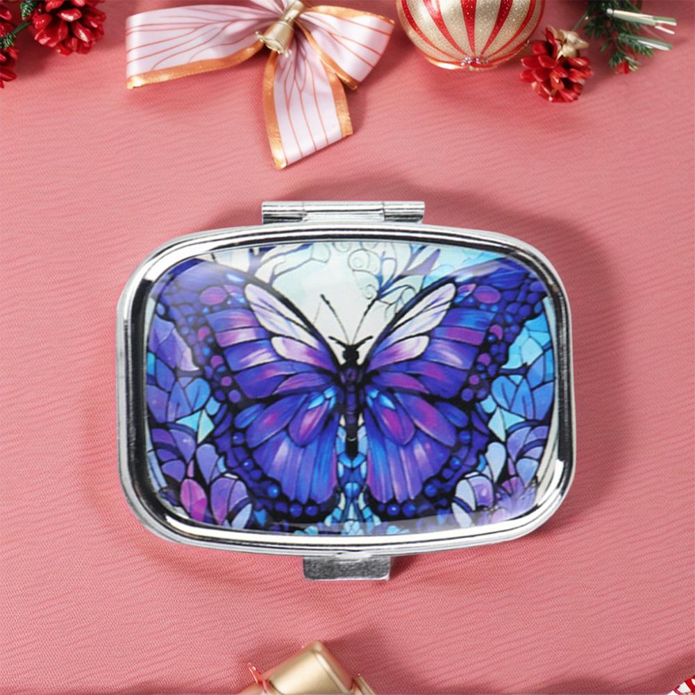 Small Pill Box & 2 Compartment Decorative Medicine Holder Metal Pill Organizer for Vitamins Fish Oil Supplements Pill Containe