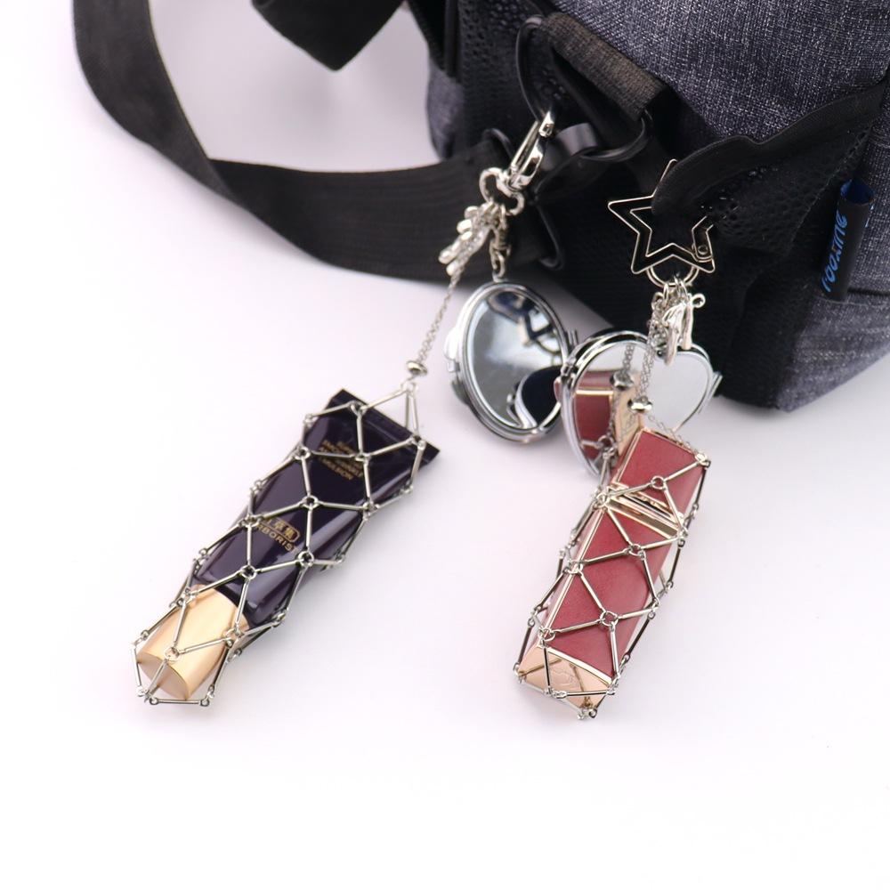 Premium Silver Lipstick Mesh Pocket Bag Pendant Fashion Lipstick Bag Hanging Celebrity Style Key Pendant K53
