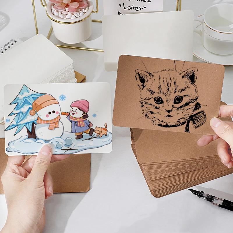 2050100pcs Blank Kraft Paper Card 12.6x7.6cm Retro Double Sided Word Card DIY Postcard Gift Greeting Invitation Message Card