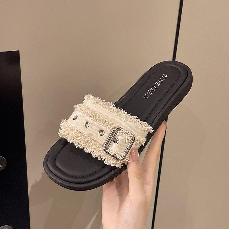 French Flat-bottomed Slippers Women's Summer Wear 2025 New Fashion Soft Bottom Non-slip Internet Celebrity Lightweight Small Fragrant Cool Slippers